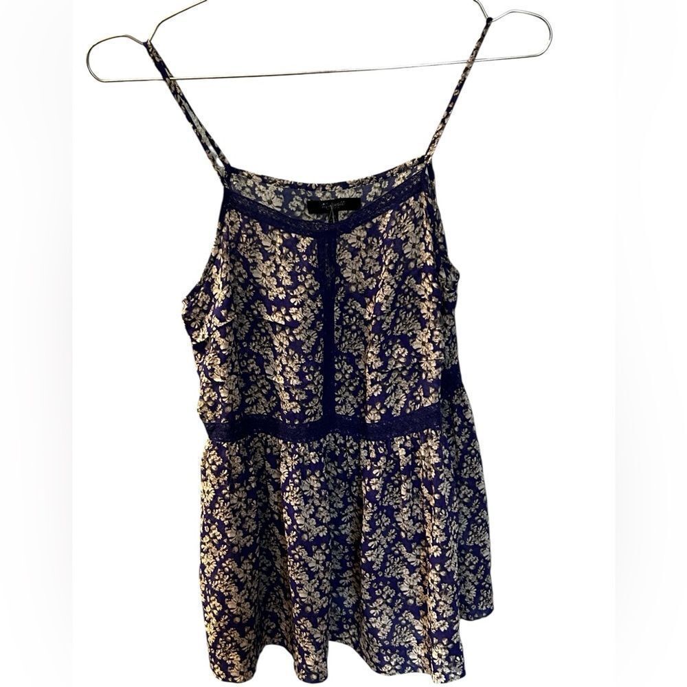 Madewell 100% silk peplum cami sheer tank top in a blue and white floral XS